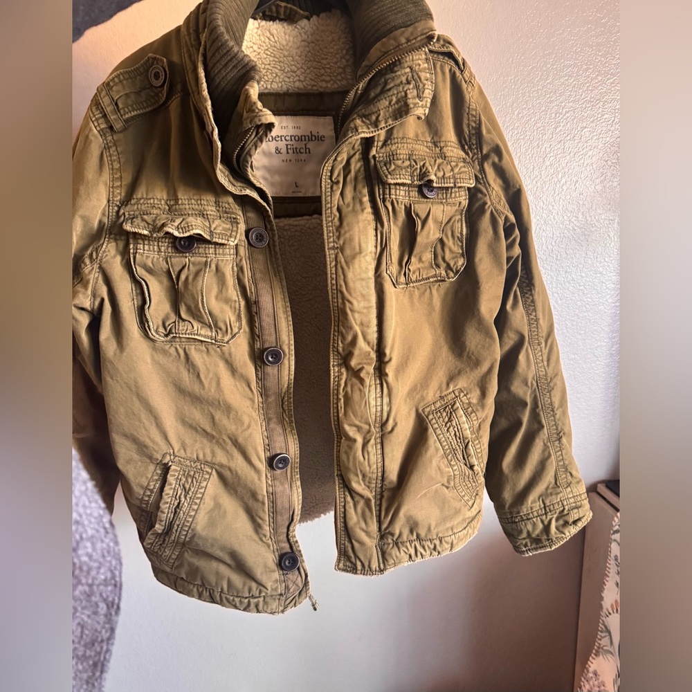 Khaki green Sherpa lined coat